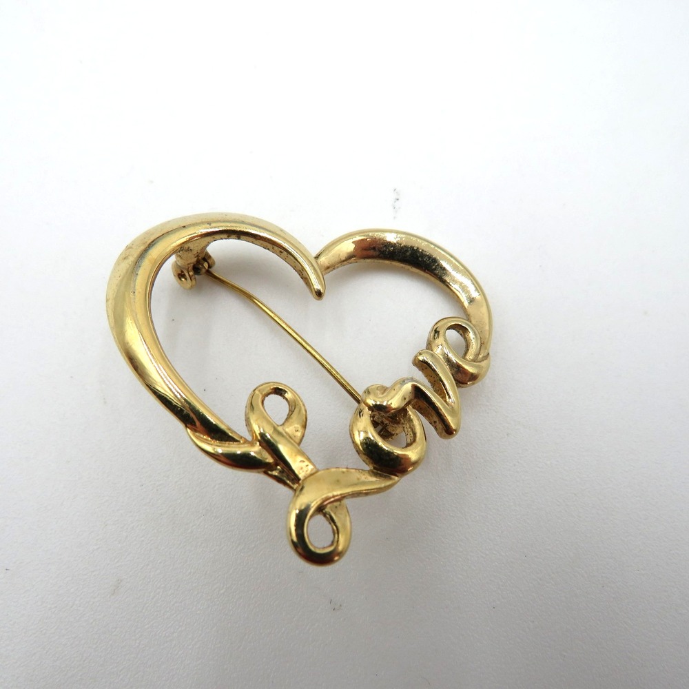 Heart Love Brooch Pin Gold Tone Script Open Heart Cursive Romantic Gift Costume
